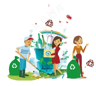 卡通手绘垃圾分类环保插画