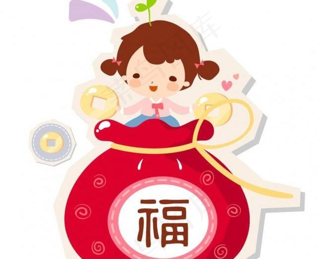 小女孩和大福袋图片ai矢量模版下载