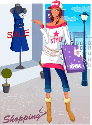 街道上购物的女孩