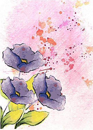 彩色墨迹与紫色花朵