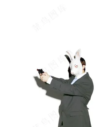 带着面具拿着玩具手枪的商务人物图片