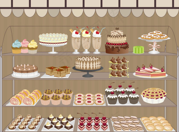 卡通橱窗商店03—矢量素材