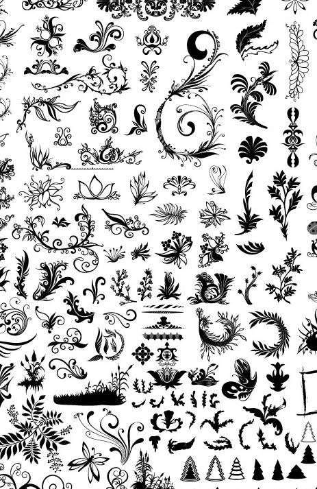 上百款花纹、昆虫、树木等矢量素材图...