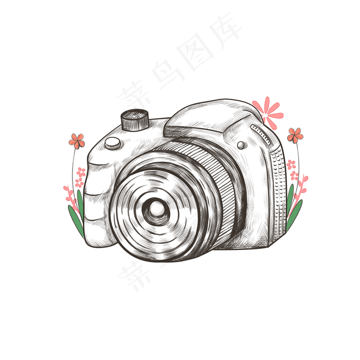 手绘素描相机花朵手绘素描相机花朵psd模版下载