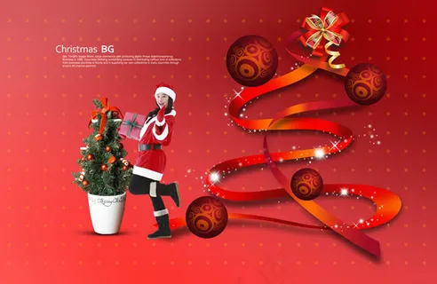 红色圣诞节美女PSD素材