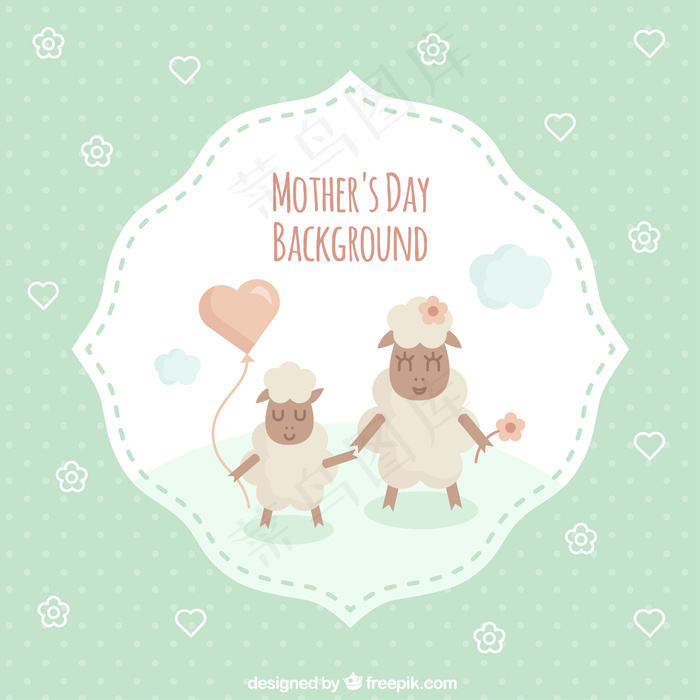 可爱的羊的母亲节贺卡