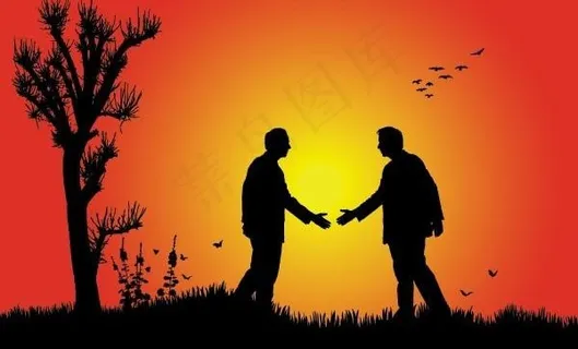 两人友好的握手剪影矢量素材