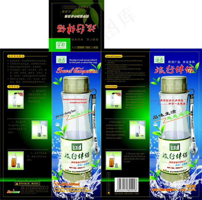 旅行水壶包装盒矢量图cdr矢量模版下载