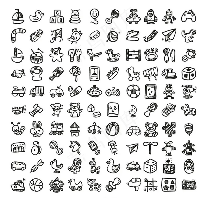 100款手绘儿童玩具矢量素材ai矢量模版下载