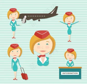 5款短发空姐设计矢量素材.