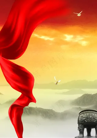祖国山河红色丝带背景素材