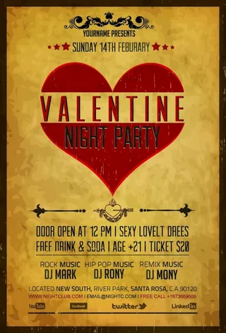 红色心形主题情人节海报PSD源文件