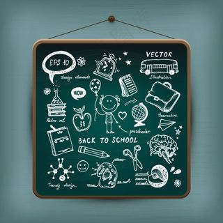 学校黑板与手绘可爱元素矢量