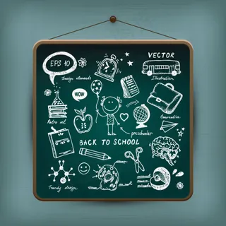学校黑板与手绘可爱元素矢量