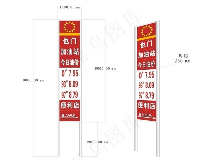 加油站灯箱效果指示牌模型图片cdr矢量模版下载