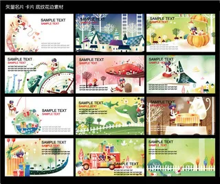 卡通冬季雪景名片卡片设计矢量素材