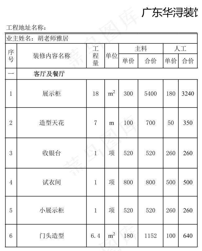 广东华浔预算表格