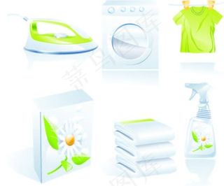 矢量素材家用电烫斗衣服洗衣机