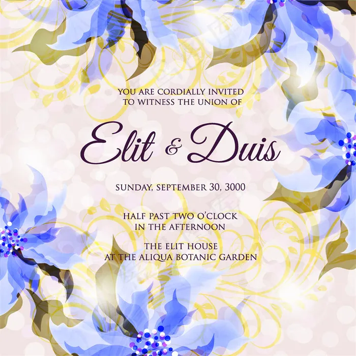 精美花朵背景婚礼邀请函图片eps,ai矢量模版下载