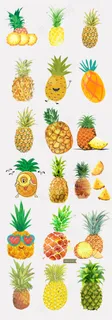 水彩清新菠萝免抠小菠萝PNG元素合...