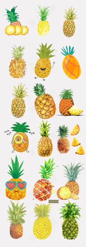 水彩清新菠萝免抠小菠萝PNG元素合...