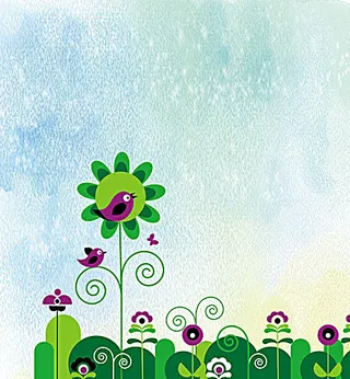 春天卡通插画背景psd素材