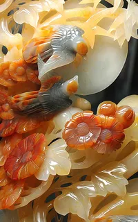 中式花鸟玉雕玄关