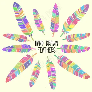 手绘水彩矢量羽毛