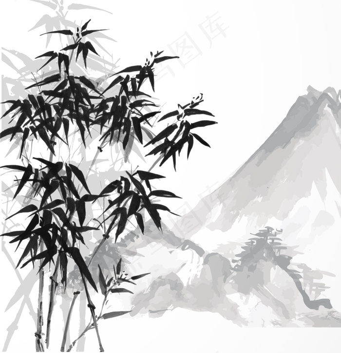 水墨画竹ai矢量模版下载