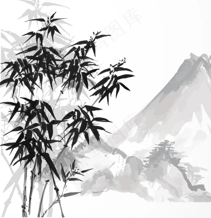 水墨画竹ai矢量模版下载