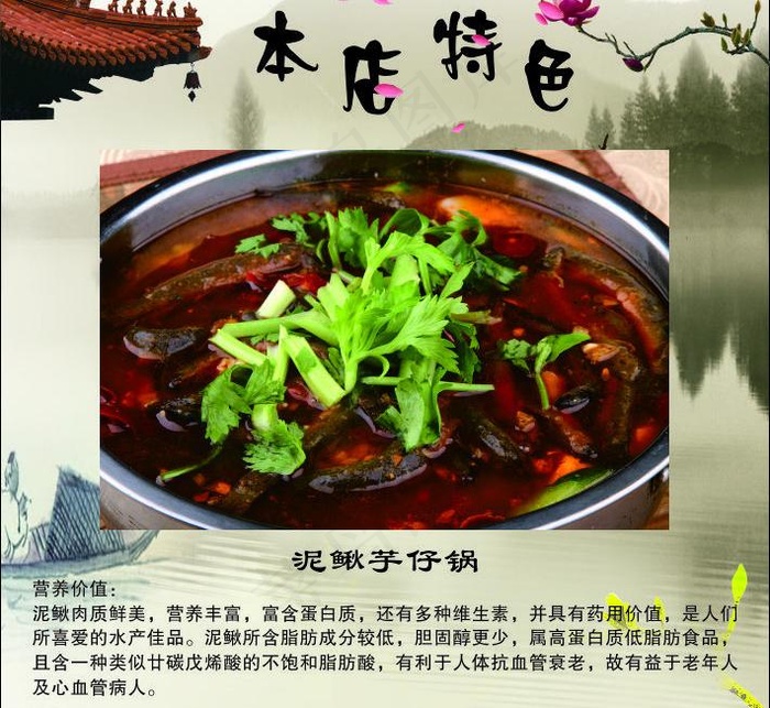 餐饮海报特色菜泥鳅芋仔锅图片cdr矢量模版下载