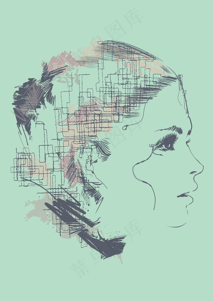 女人头像矢量图插画手绘头像
