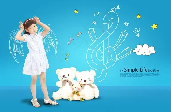 画有翅膀的小女孩图片素材（psd分层）