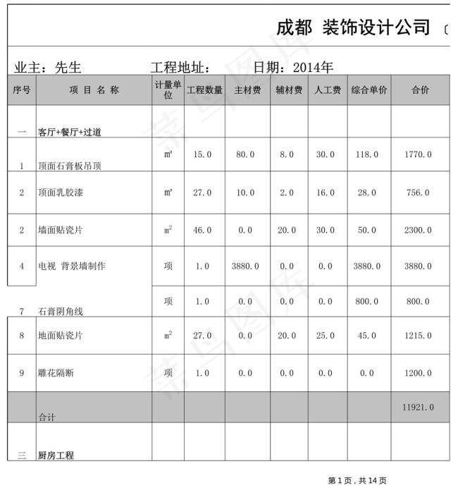 成都95平米报价表