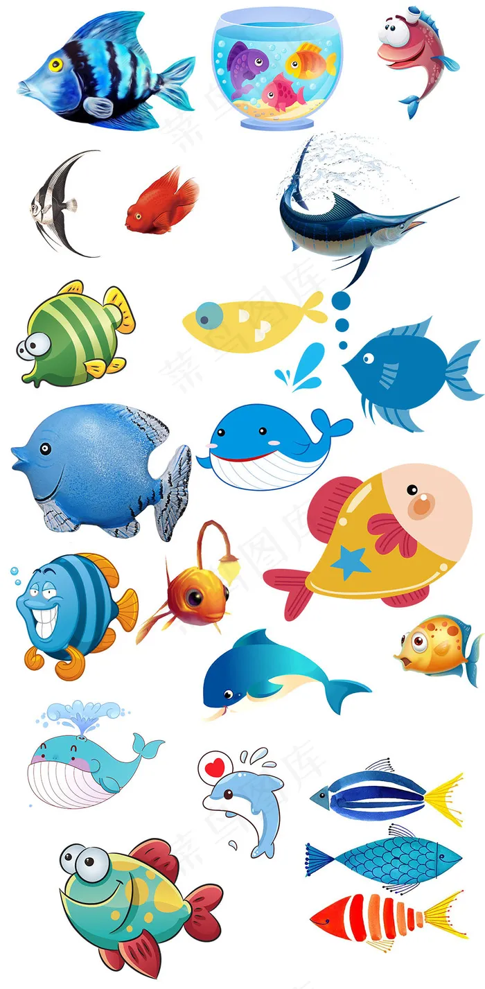 卡通鱼水族馆手绘鱼psd模版下载
