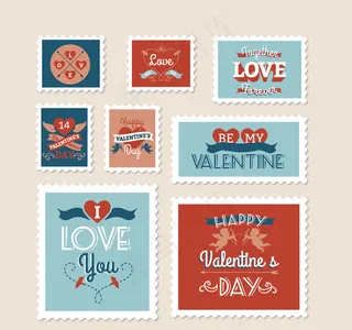 8款创意情人节邮票矢量图