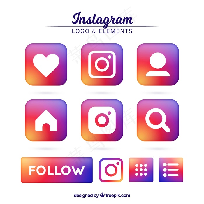 Instagram图标丰富多彩ai矢量模版下载