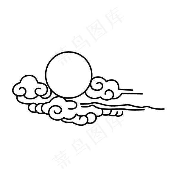 线描祥云月亮