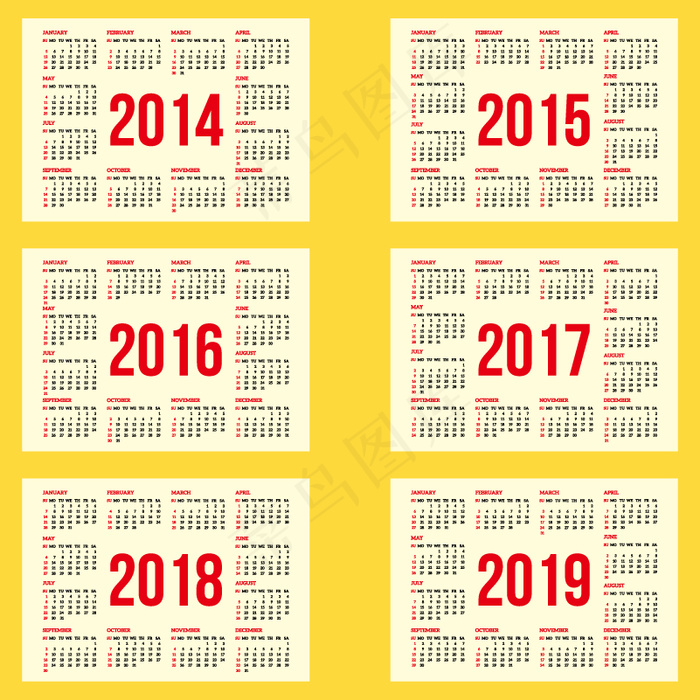 2014日历日历2019矢量eps,ai矢量模版下载
