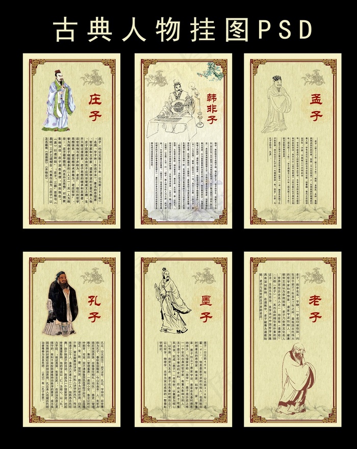 古代人物挂图(1575X2835(DPI:80))psd模版下载