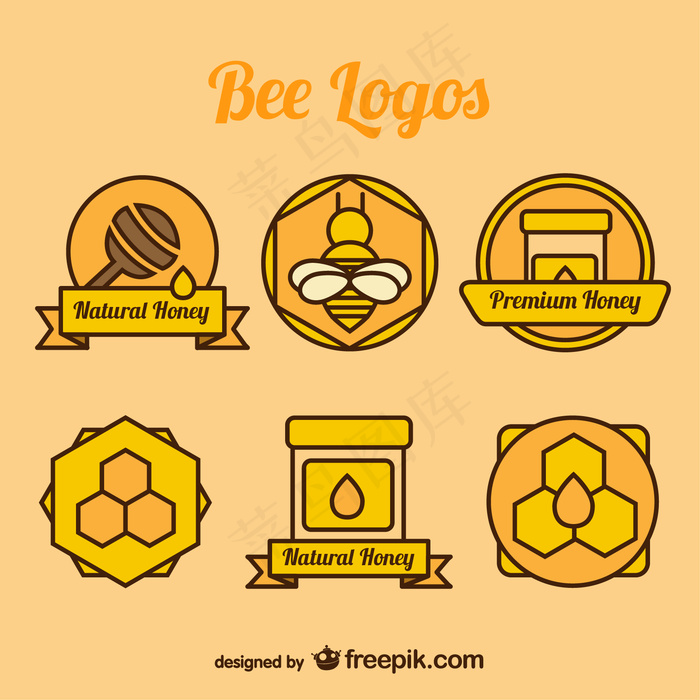 蜜蜂和蜂蜜色标识收藏