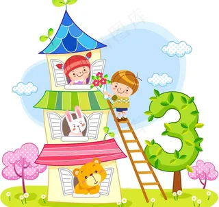 爬楼梯送花的小男孩图片