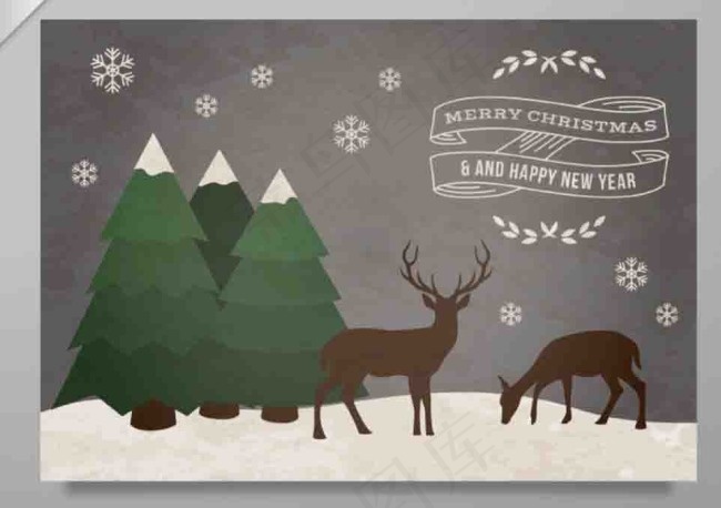 雪地驯鹿圣诞贺卡矢量素材