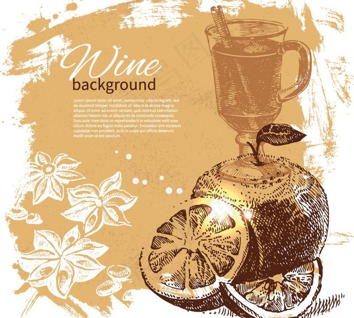 手绘风格葡萄酒矢量图片