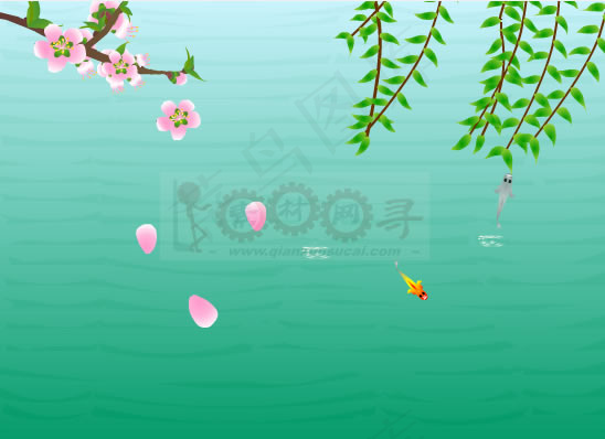梅花垂柳荷塘小金鱼戏水flash动...