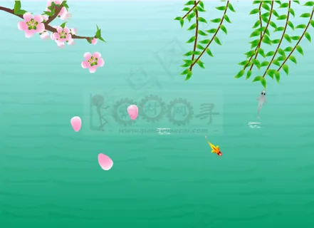 梅花垂柳荷塘小金鱼戏水flash动...