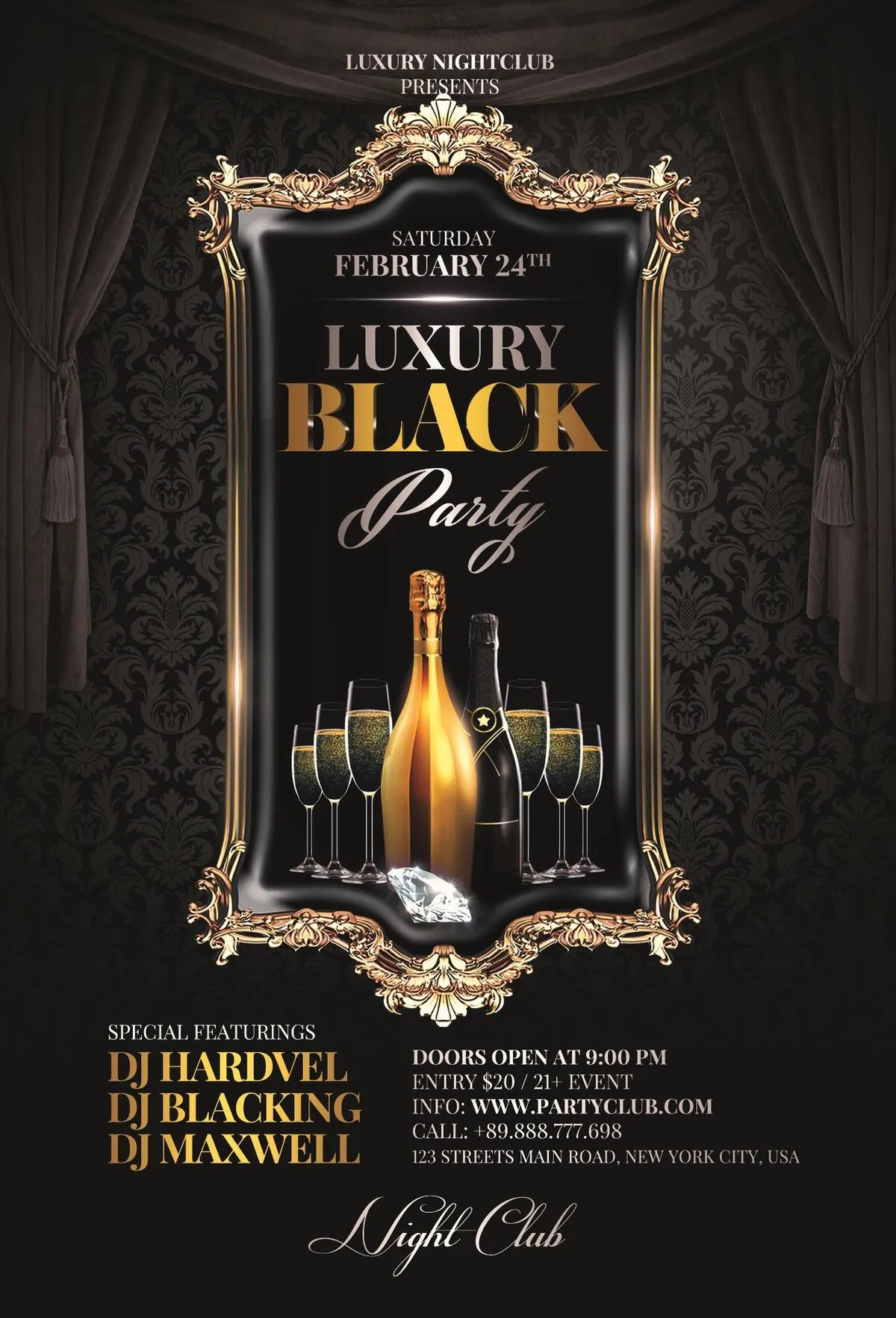 高端欧美奢华酒吧夜店派对海报psd模版下载