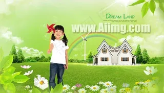 草原风车小女孩PSD素材