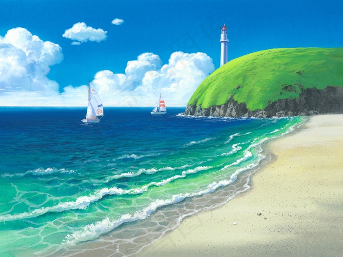 海边风景绘画