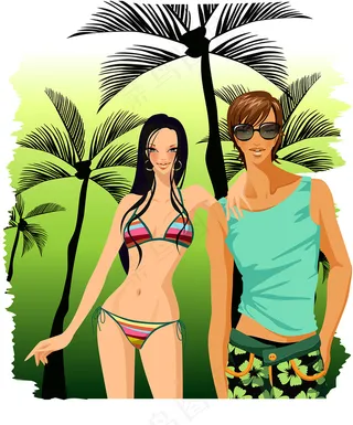 矢量人物热带场景